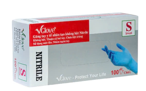 Găng tay y tế nitrile xanh không bột VGlove 50 đôi/hộp